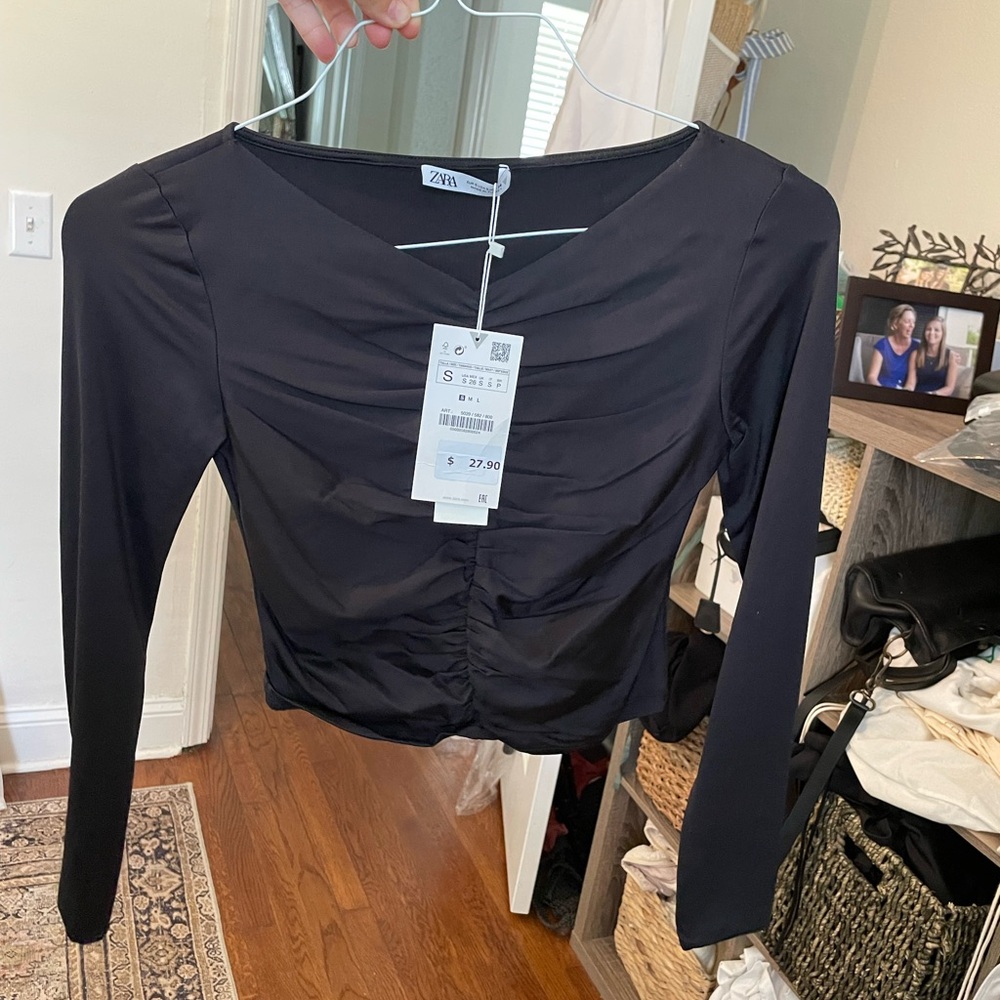 Black ruched Zara top